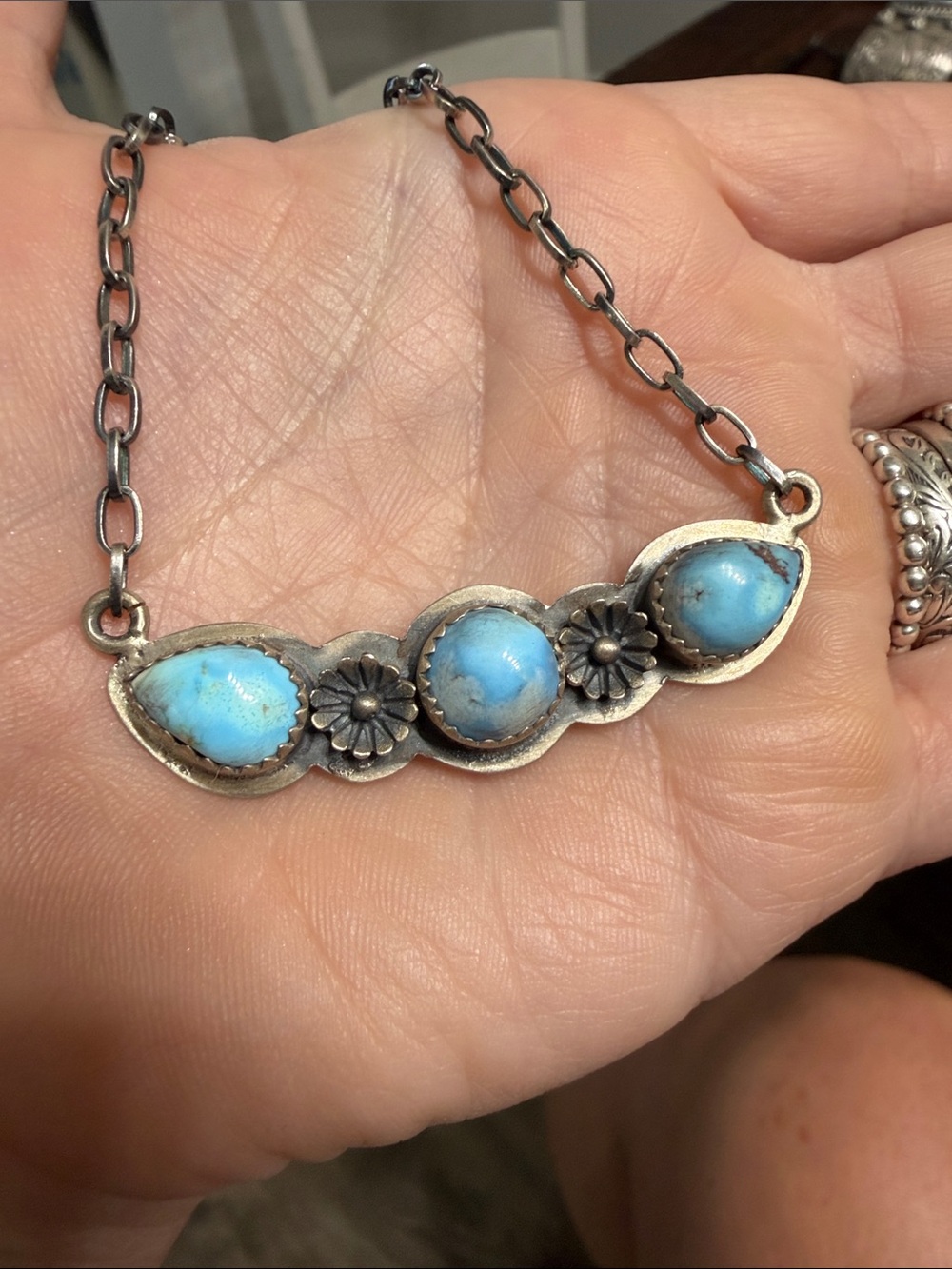Sterling Silver Golden Hills Turquoise Floral Bar Necklace